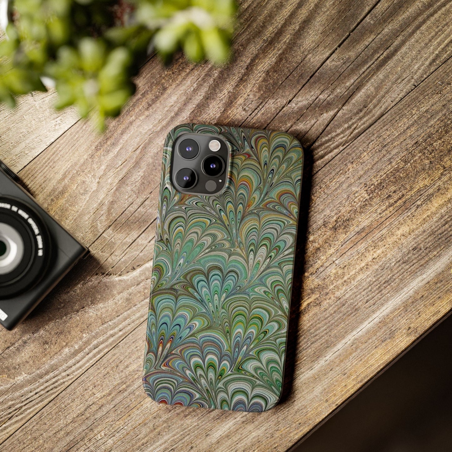 Deep Green Peacock Italian Marbled Design, Italy Feather Phone Case, Multi-Color, Slim Phone Cases, Case-Mate IPHONE16 and all sizes