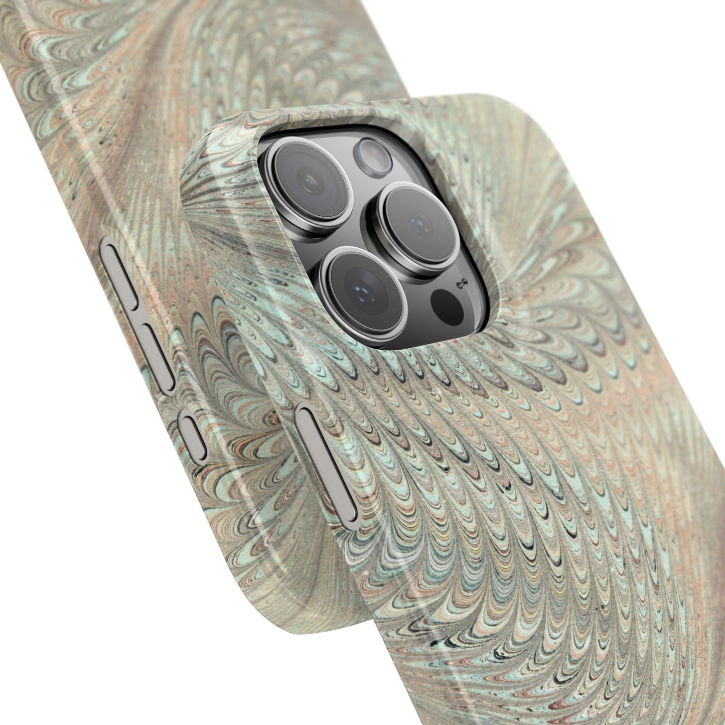 Marbled VIntage Design, Italian Feather Phone Case, Green Hues, Mint, Beige, Neutrals, Slim Phone Cases, IPHONE16 and all sizes