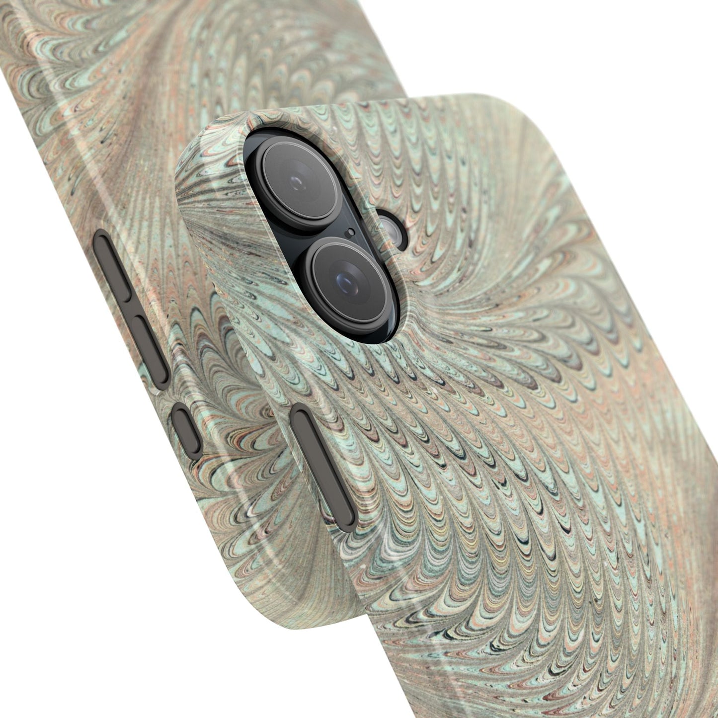 Marbled VIntage Design, Italian Feather Phone Case, Green Hues, Mint, Beige, Neutrals, Slim Phone Cases, IPHONE16 and all sizes