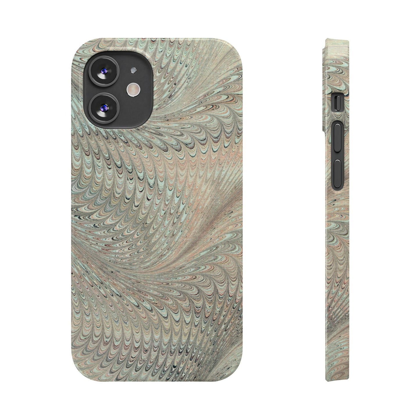 Marbled VIntage Design, Italian Feather Phone Case, Green Hues, Mint, Beige, Neutrals, Slim Phone Cases, IPHONE16 and all sizes