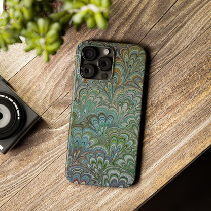 Deep Green Peacock Italian Marbled Design, Italy Feather Phone Case, Multi-Color, Slim Phone Cases, Case-Mate IPHONE16 and all sizes